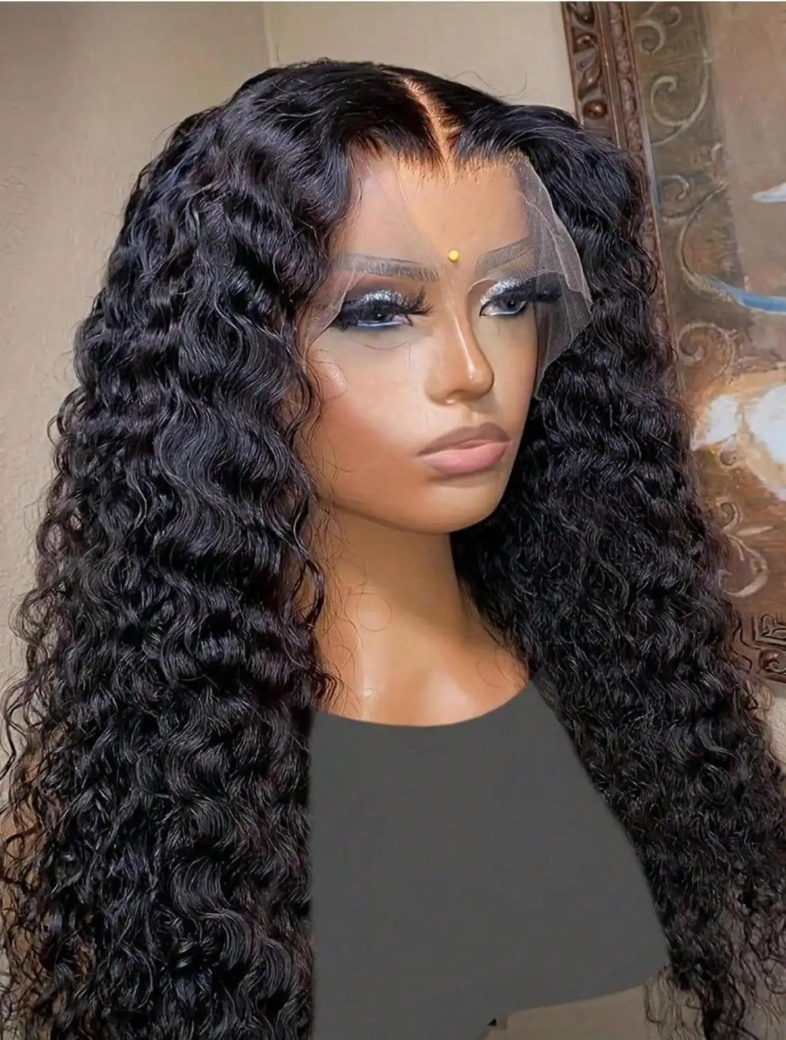 

Парик Durgio 13x4 с кружевной передней частью, кудрявый, с эффектом водной волны, 13x4, глубокая волна, из натуральных волос