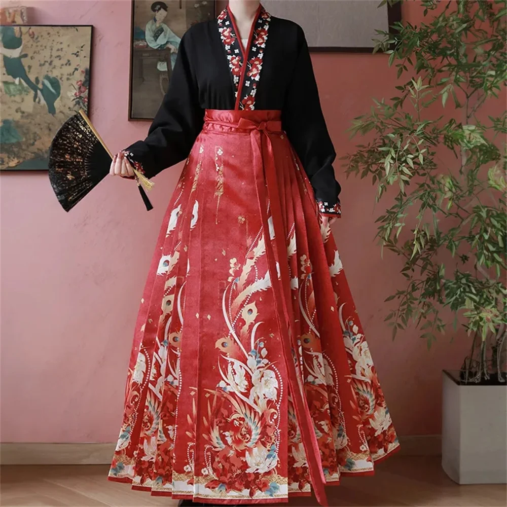 Faldas Hanfu originales para mujer, vestido de cara de caballo chino, vestido tostado, estilo chino clásico, falda de viaje diario, nuevo