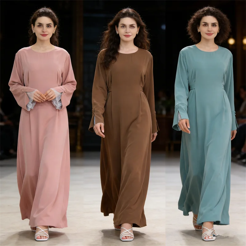 

Women Long Sleeve Dress Dubai Abaya Turkey Kaftan Ramadan Eid Djellaba Caftan Marocain Femme Robe Musulmane Islam Jalabiya Gown