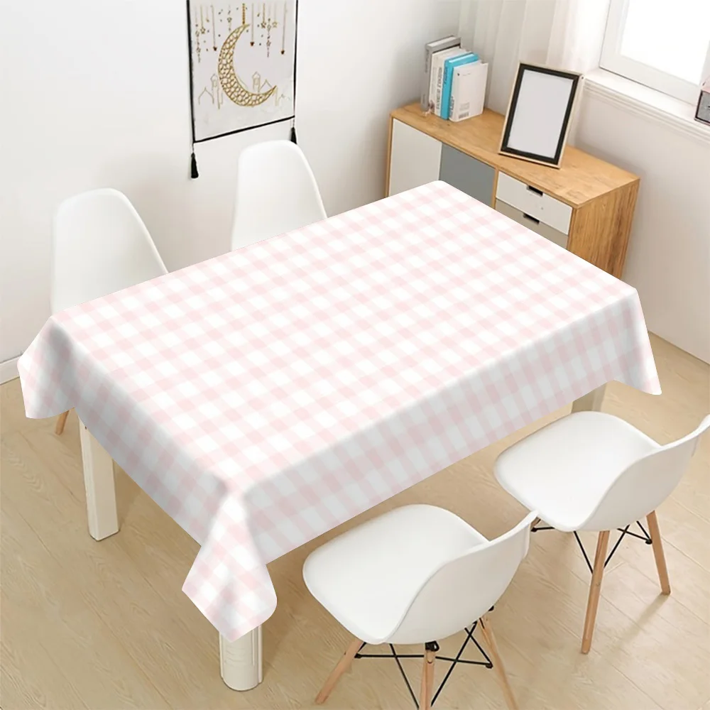 Checkered Tablecloth, Soft Pink White Gingham Pattern Cover, Waterproof Table Cloth for Dining Table, Kitchen Decoration