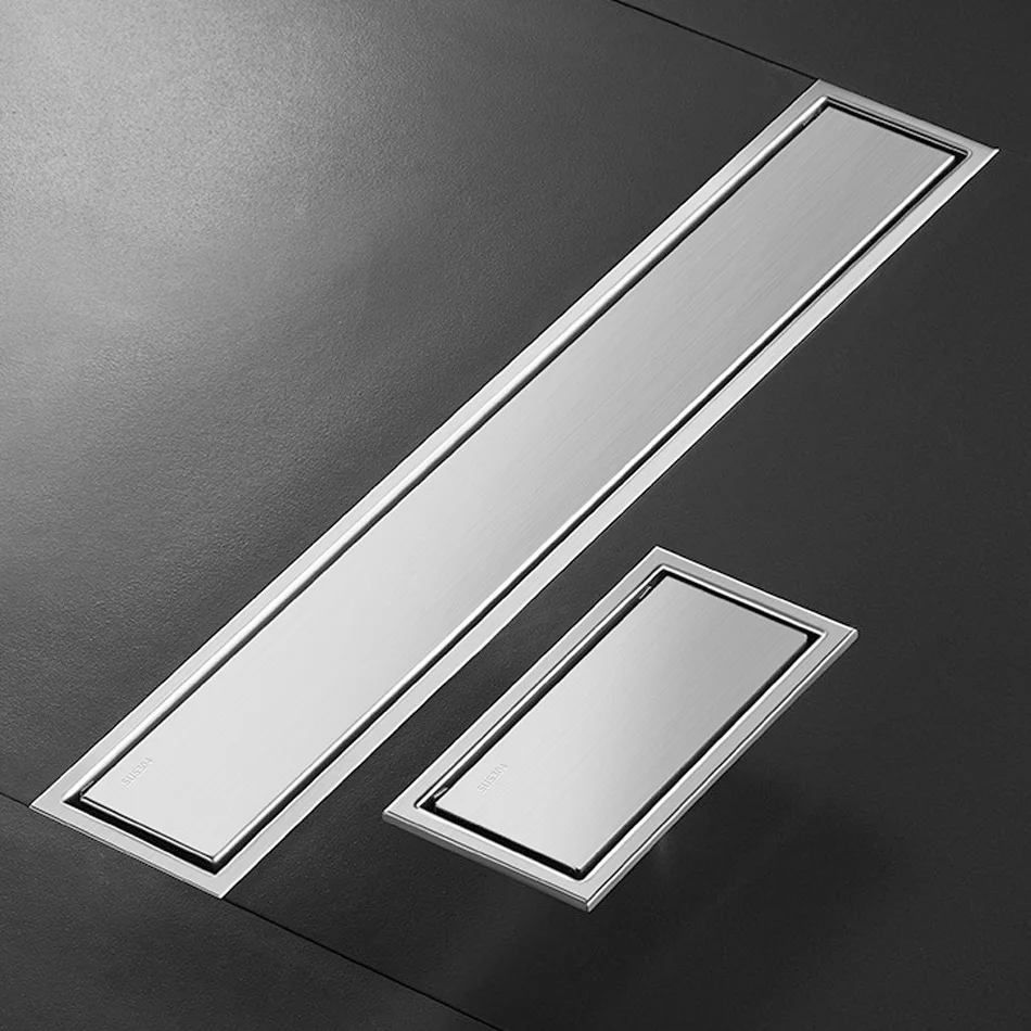 غير مرئية بلاط الطابق استنزاف الأسود نحى الذهب الشظية 304 حمام من الفولاذ المقاوم للصدأ دش طويل الخطي الصرف مصارف أرضية جانبية