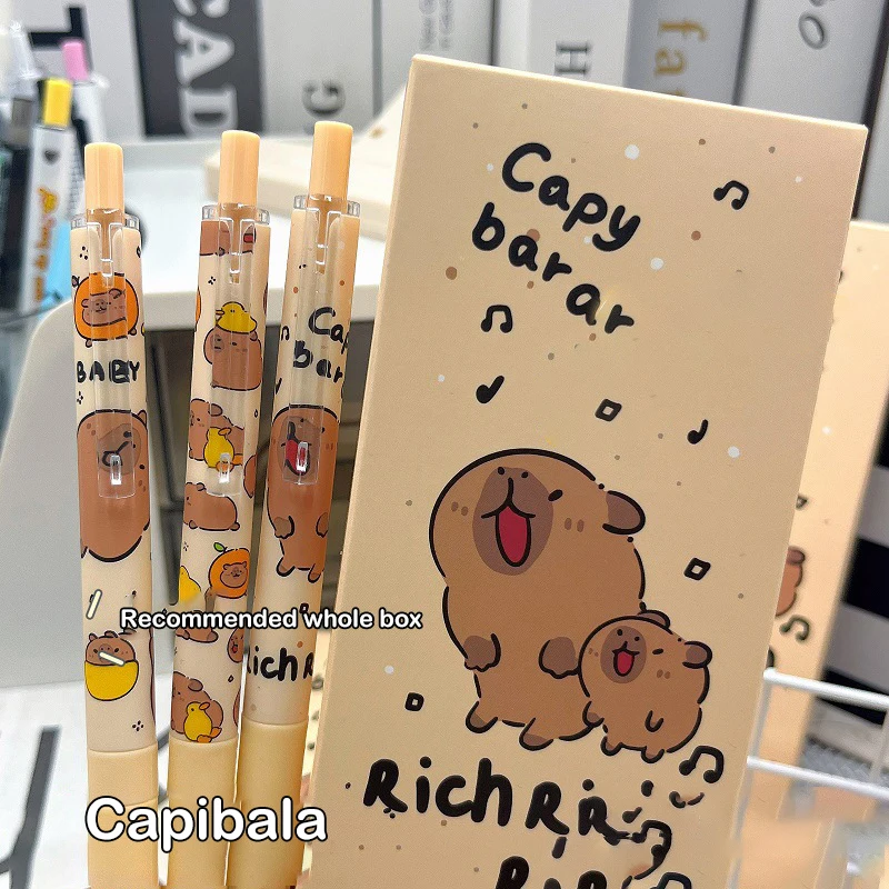 Capybara Quick-Drying Gel Pen, Caneta de Escrita Suave, Cartoon Pressionando, Material Escolar Neutro, Papelaria bonito, Kawaii, 6pcs