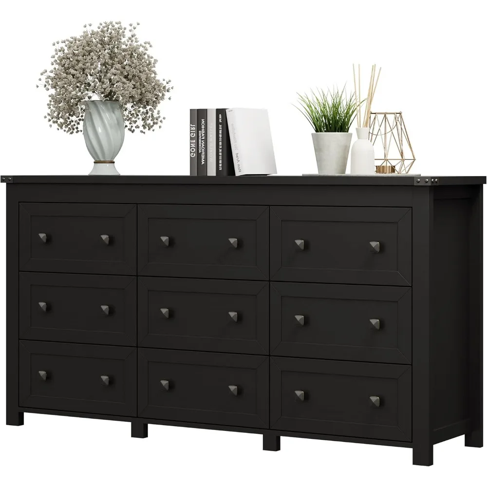 

Nine Drawer Bedroom Dresser Wood Chest Wide TV Stand Storage Organizer for Hallway Living Room Entryway