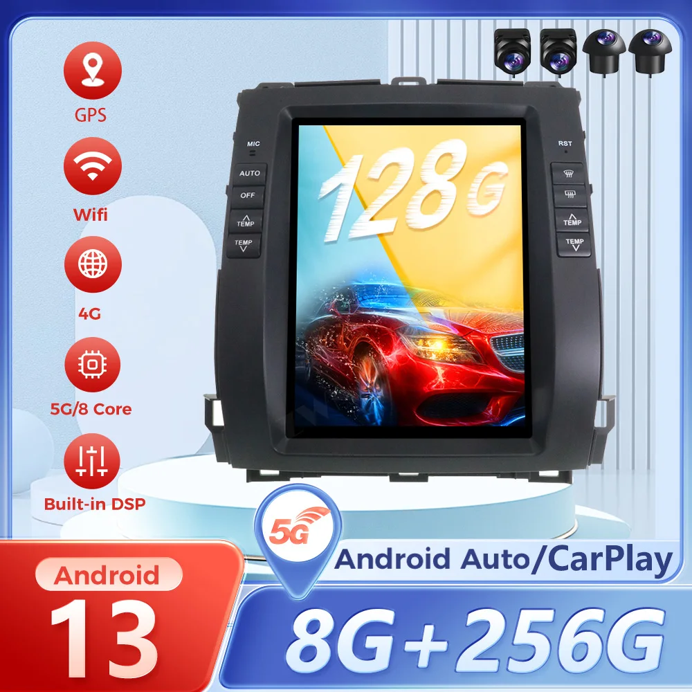 

10.4 Inch Auto Android13 Multimedia Video Player For Toyota Prado 2002-2009 Carplay Car Radio Navigation Recorder Head Unit DSP