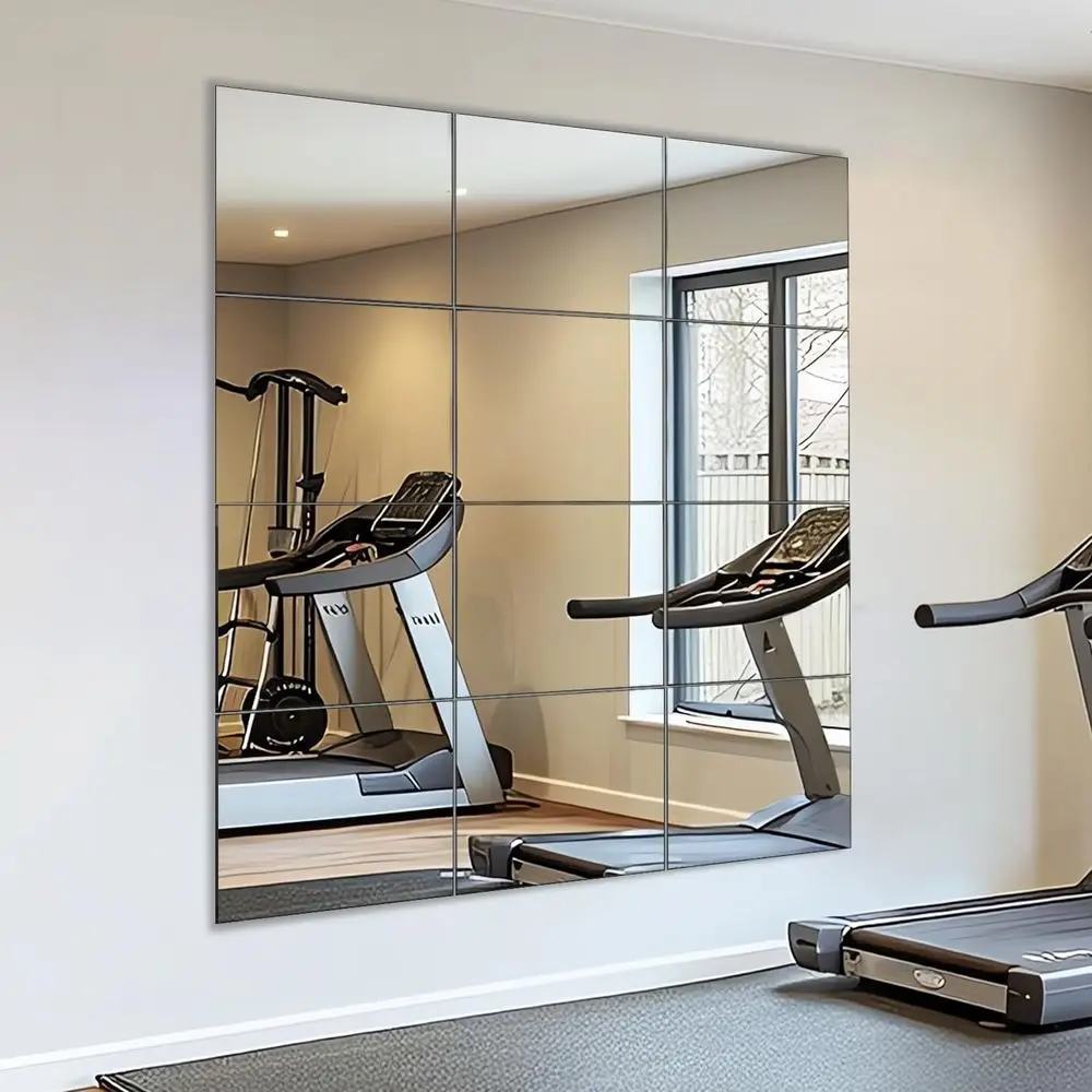 

Home Gym Mirr12 Inch x 12PCS, HD Glass Wall Mounted Mirror Tiles or Home Gym, Bedroom, Living Room, Door, Closet