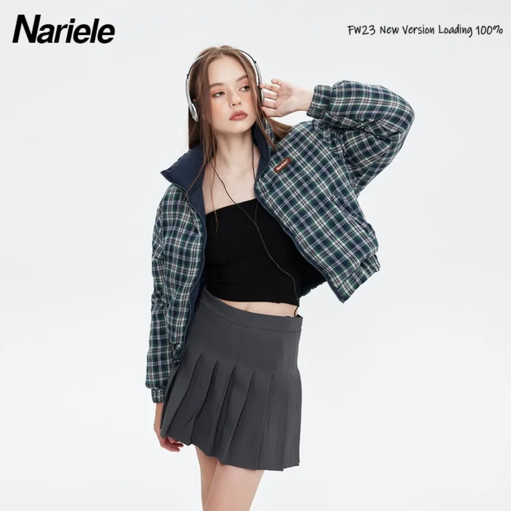 Winter Women's Casual Checkered Loose Hooded Cotton Jacket American-style Reversible Cotton Coat Thickened Stand-up Collar