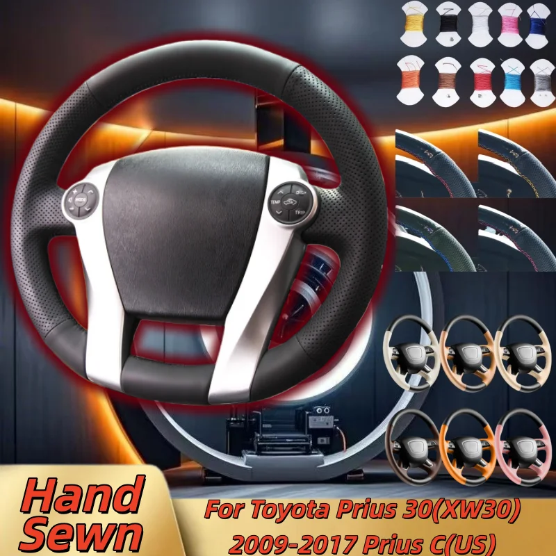 

Hand-Sewn Microfiber Leather Car Steering Wheel Cover For Toyota Prius 30(XW30) 2009-2017 Prius C(US) Car Interior Accessories