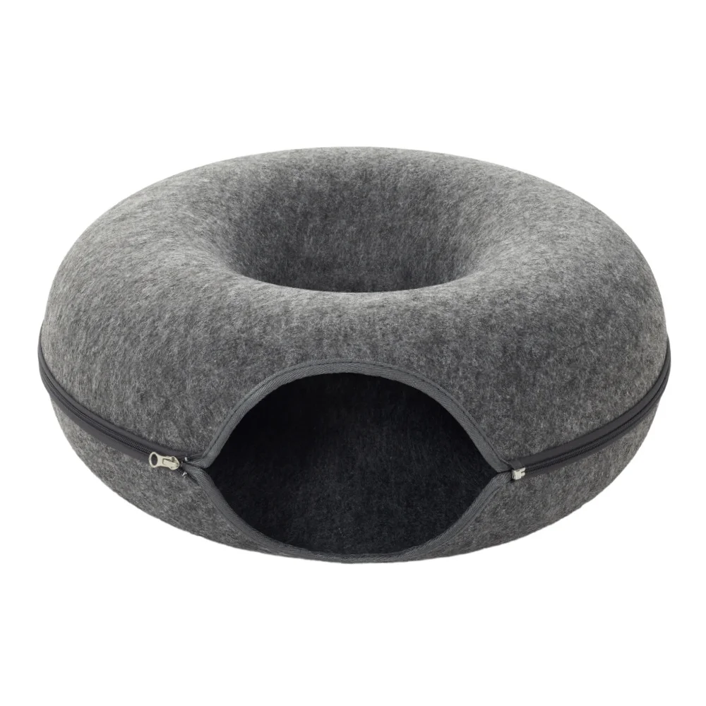 Gray Round Felt Cat Pet Tunnel Bed Cave Bed Donut 60cm