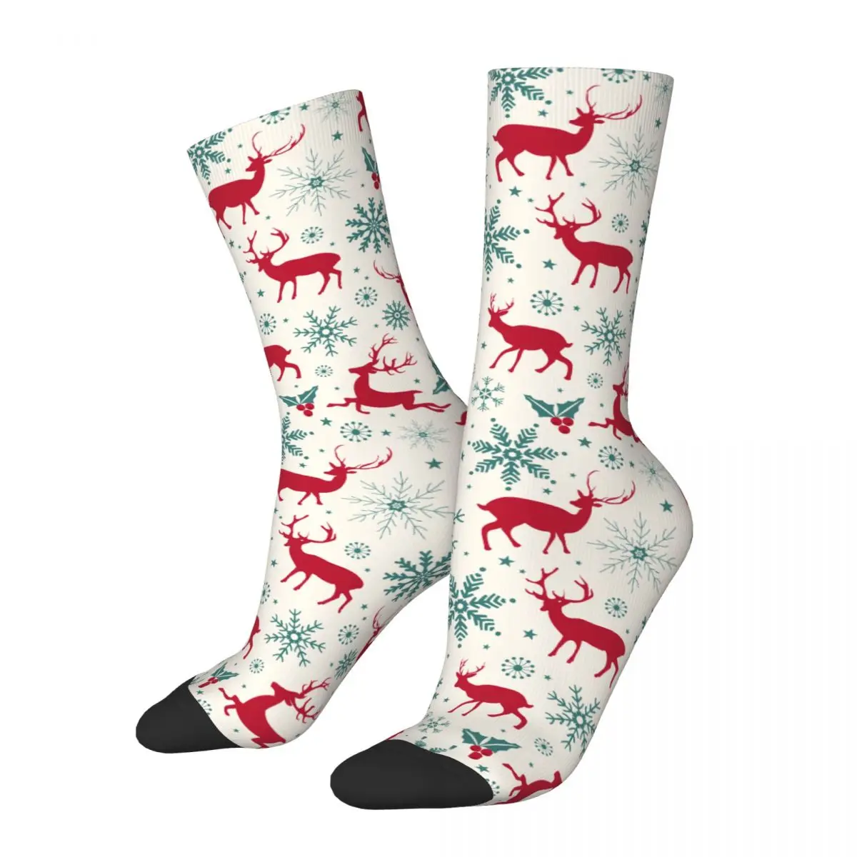 Vintage Christmas Reindeer And Snowflakes Socks Merch For Winter Holiday Xmas Deer Flexible Socks Comfortable Wonderful Gifts