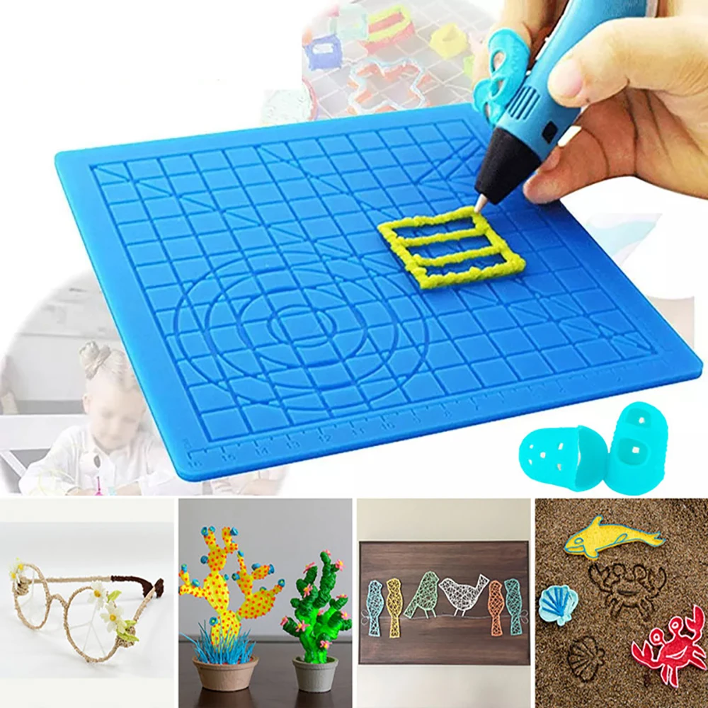 3D Printing Drawing Pen Silicone Design Pad with Basic Stencil Comes with 2 Silicone Finger Cots Excellent 3D Pen Drawing Tool