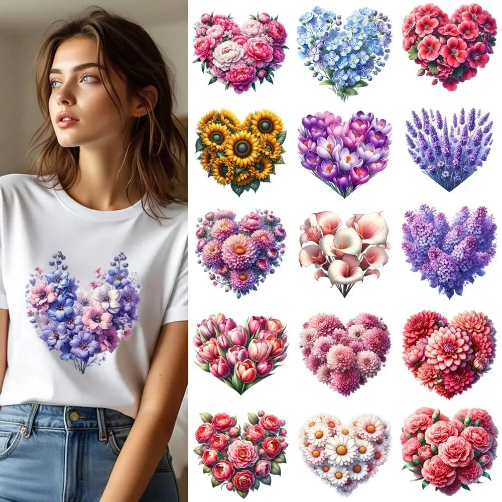 

Модные нашивки в форме сердца и любви с цветами для одежды, аппликации, сделай сам, моющиеся футболки A-уровневого уровня, термонаклейки