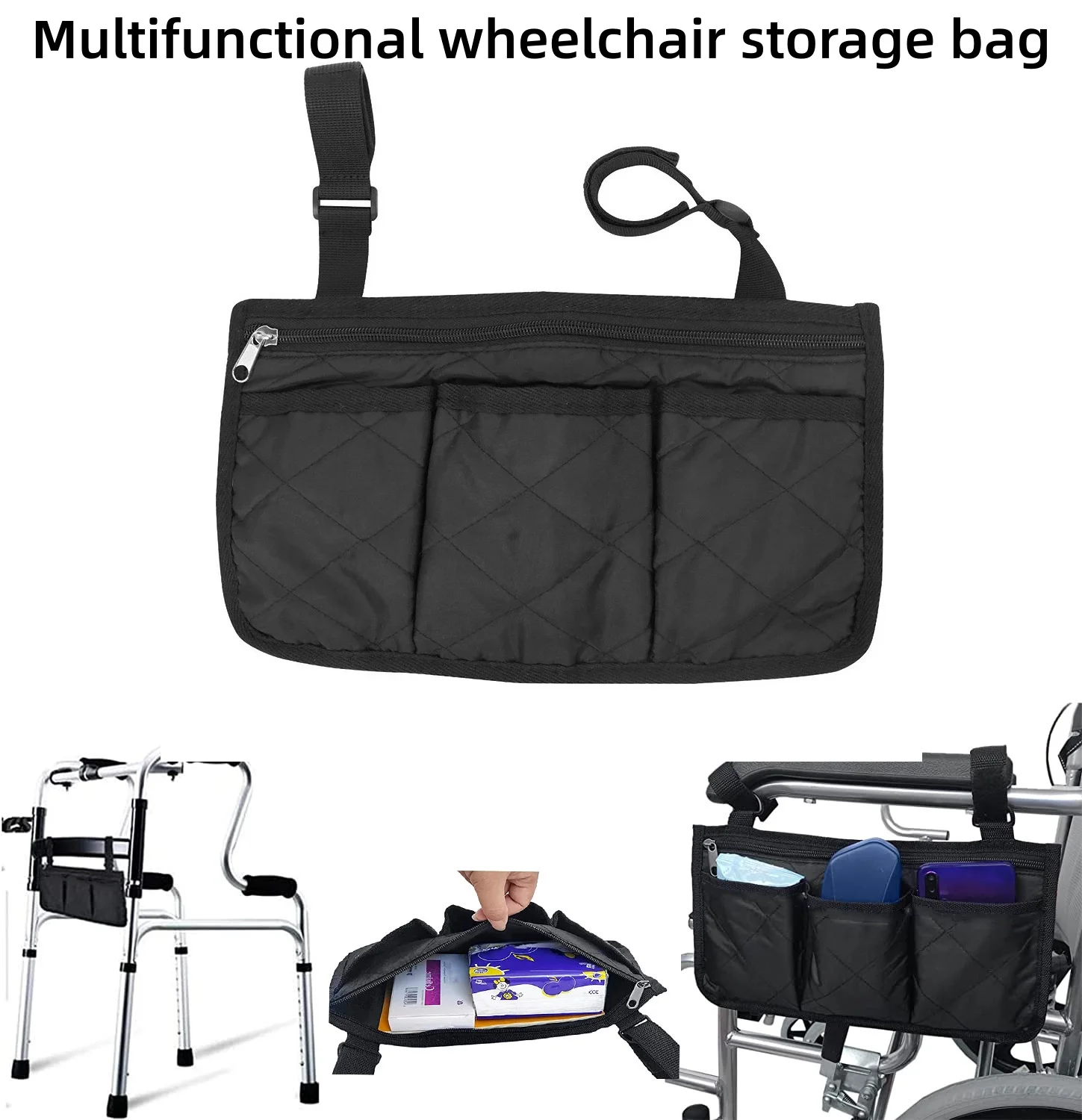 Multifunktionale Rollstuhl-Armlehnen-Aufbewahrungstasche Mehrfach-Taschen-Aufbewahrungstasche Kinderwagen-Hängetasche Reise-Essentials