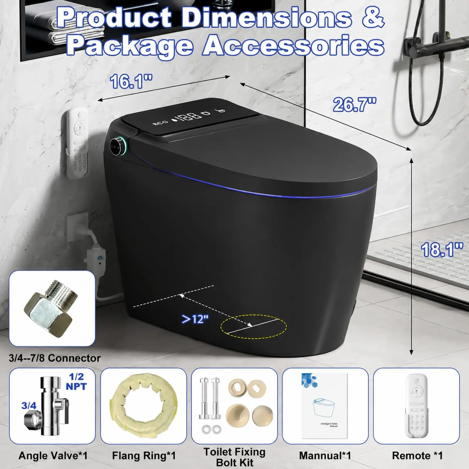Luxury Smart Toilet with Warm Water Sprayer and Dryer