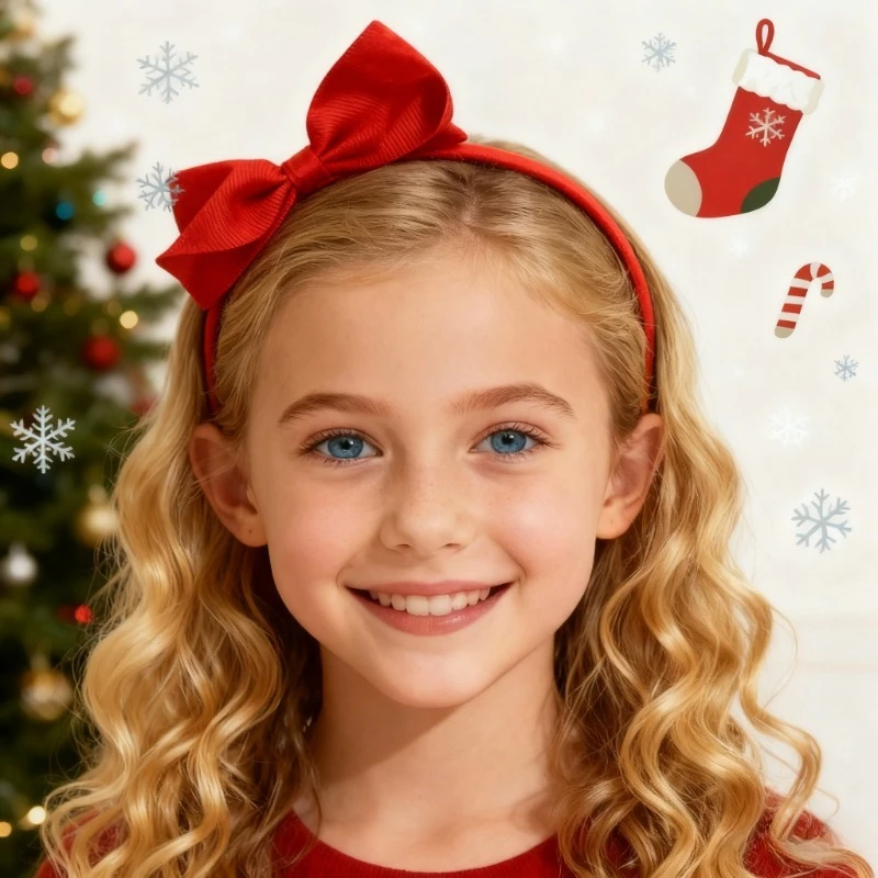 

Kids Hair Band with Bow Solid Color Handmade Look Hair Accessories for Girls Fashion Headwear New Year Dress Up Headwear
