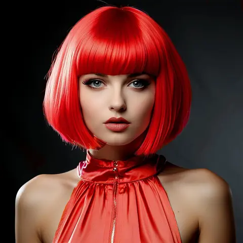 12 Inch /30 cm Fashion Lady Short Straight Synthetic Flat Bangs Bob Wig (Red)