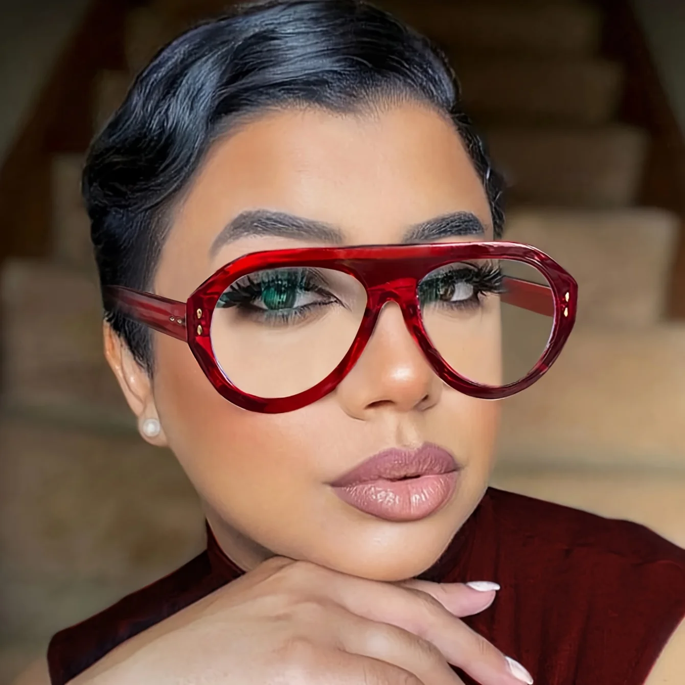 1 pair of oversized fashion glasses, street fashion glasses, retro casual multi-functional basic autumn and winter women's glasses casual gifts Y2k red fashion glasses back to school