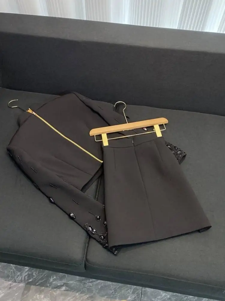 Faionable Conjunto de falda y top ort con adornos pesados Conjunto de dos piezas Star Sle Commute Wind para mujeres de 25 a 35 años