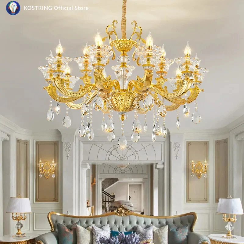 

High Quality Luxury Living Room K9 Crystal Chandelier Golden Luxury Villa Dining Room High Brightness European Bedroom Light Hot