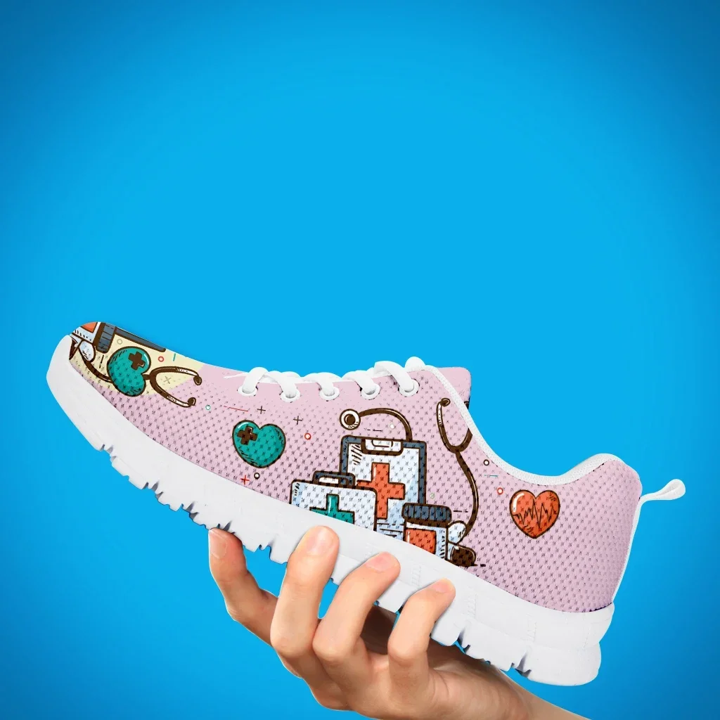 Brand Design Women Sneakers White Nursing Shoes Cute Cartoon Nurse Doctor Medical Print Light Lace-up Flats Footwear