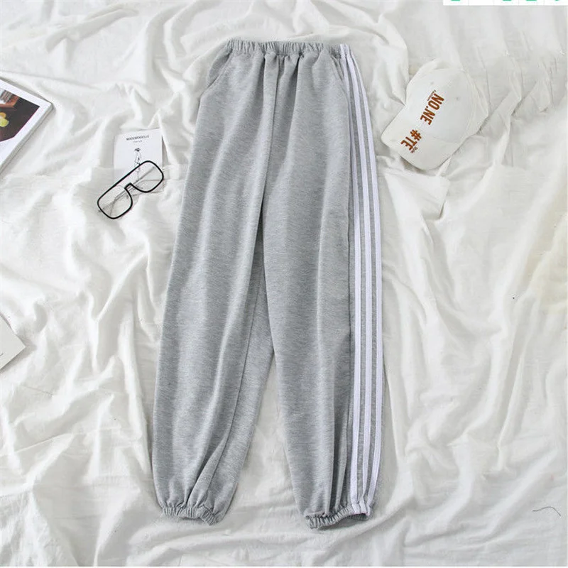 Autumn New Striped Patchwork Gray Hooded Jacket Leg Tied Pants Two-piece Set Elegant Women's Pants Set Sports Outfits Tracksuits