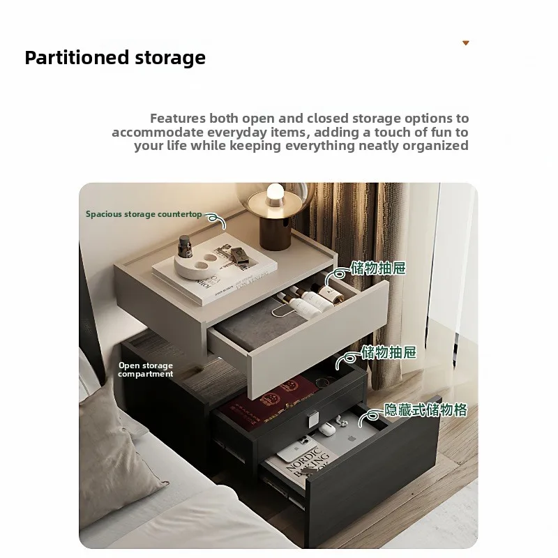 

Minimalist Bedside Table with Hidden Compartment Underbed Storage Cabinet Suspended Bedroom Household Organizer