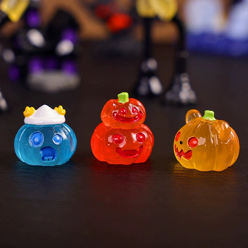 

New 8pcs Luminous Halloween Miniature Figurine Resin Craft Pumpkin Ghost Micro Landscape Fairy Garden Ornament Decor Supplies