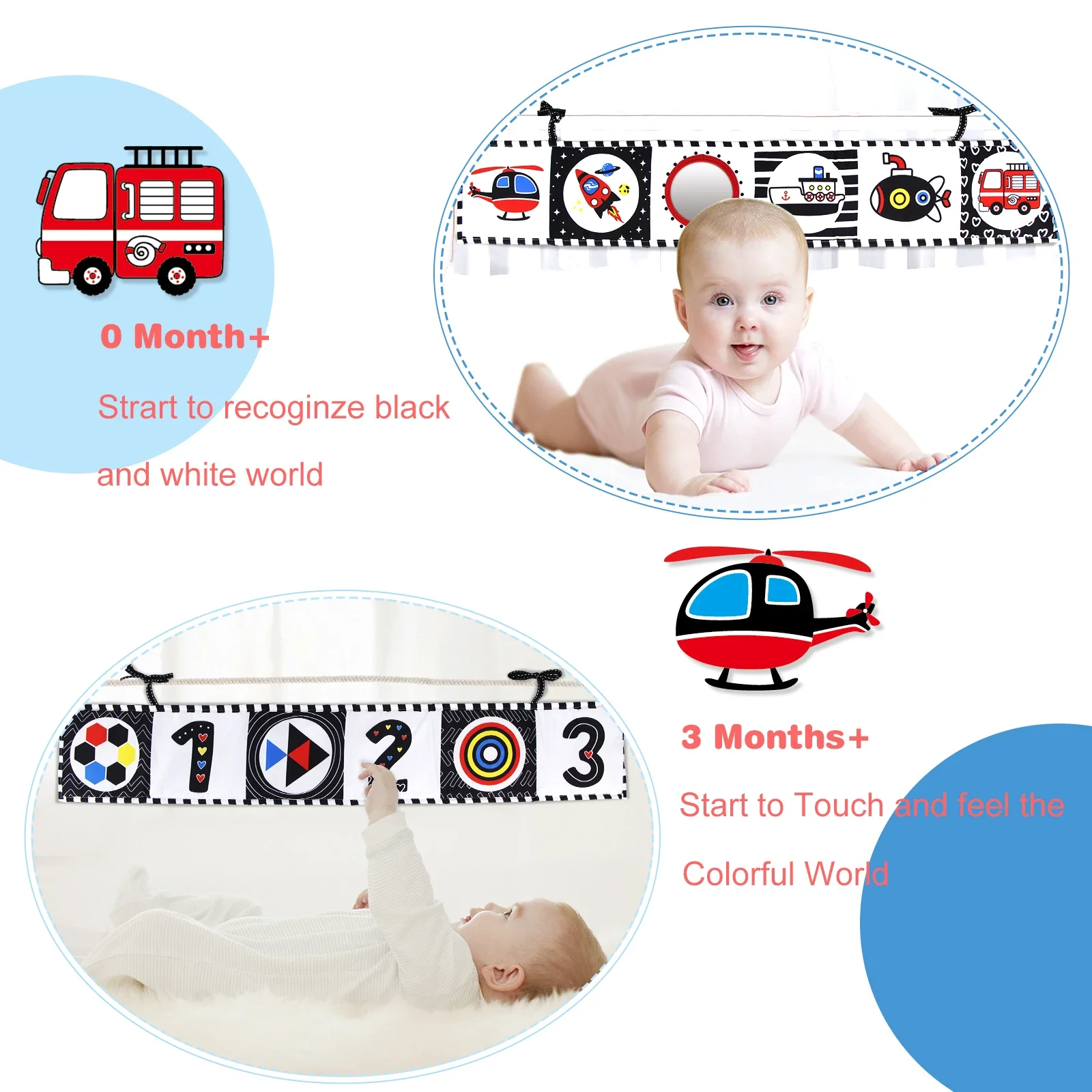Baby Nacht Stoff Buch 0-12 Monate Baby sensorische Spielzeug schwarz und weiß Tier Stoff Bücher Neugeborene Krippe Spielzeug Montessori Baby Buch