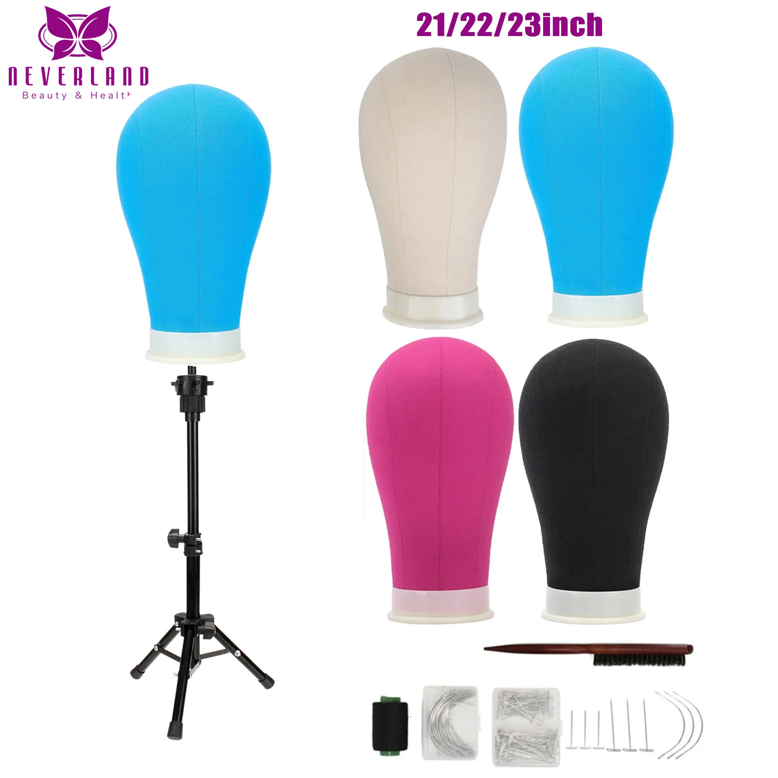 

21/22/23''Canvas Block Training Head Mannequin Head for Wig Display Styling Manikin Head Wig Stand with T Pins Needles and Comb