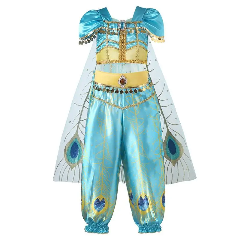 Fantasia Infantil de Princesa Jasmine com Lâmpada do Gênio de Aladino para Meninas, Traje para Apresentação de Palco, Halloween e Role Play, Hanfu Tra