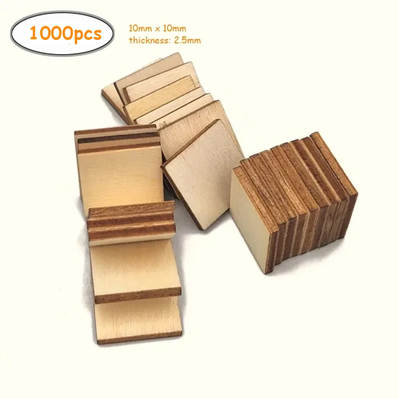 1000pcs 1cm Unfinished Squares Blank Wooden Square Pieces Cutouts Slices for Painting Writing Carving DIY Arts Craft Project