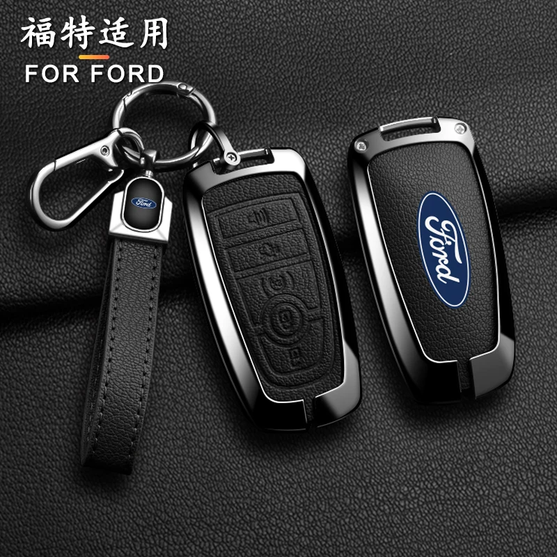 

Alloy Leather Car Key Fob Case Cover for Ford Fusion F150 F250 F350 F450 F550 Edge Explorer Escape Mustang 2018 2019 Protector