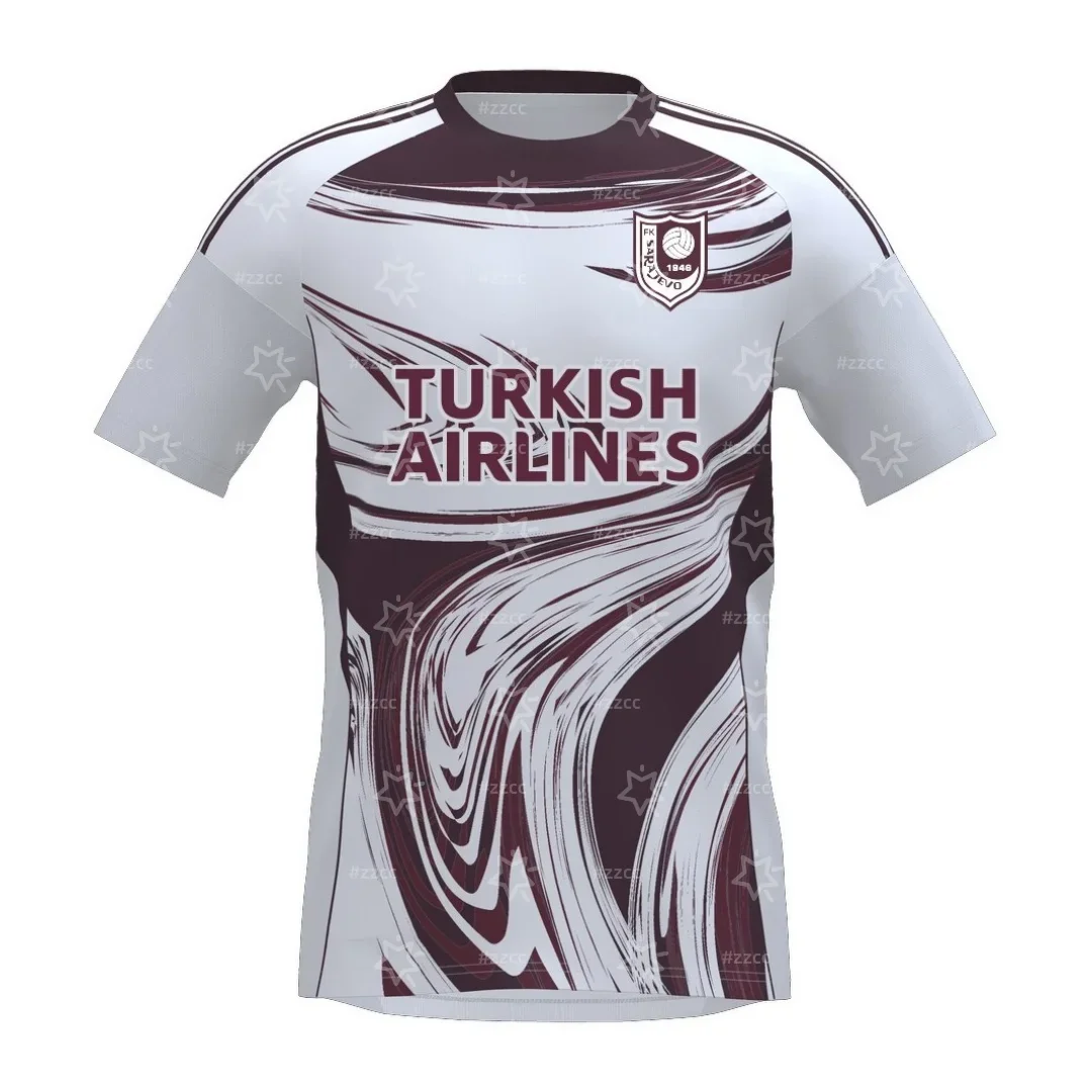 25-26 البوسنة والهرسك الدوري الممتاز Sarajevo المنزل لكرة القدم جيرسي الخريف الرياضة الجافة بسرعة تي شيرت رجالي ملابس الأطفال #2