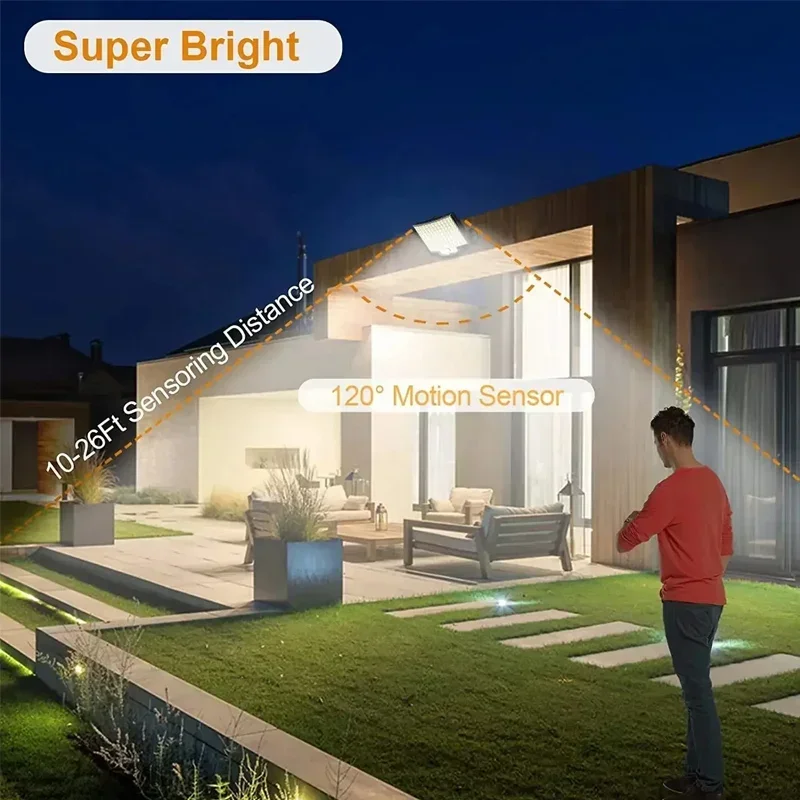 Luz Solar para exteriores con Sensor de movimiento, luces de inundación con Control remoto, impermeable, superbrillante, lámpara de pared para camino de patio, 1-3 piezas, 106led