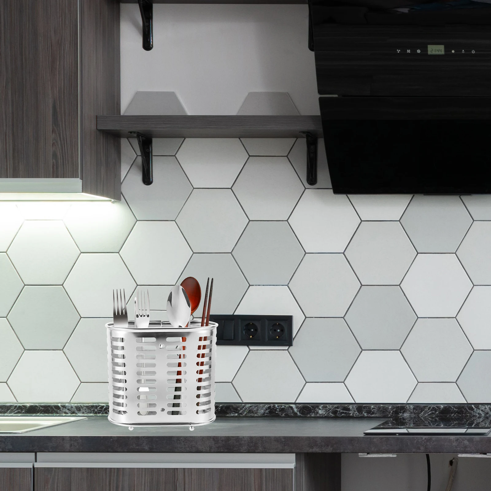 

Stainless Steel Chopstick Holder Organizer Cooking Tool Utensil Bracket Drain Holes Removable Tray Kitchen Storage