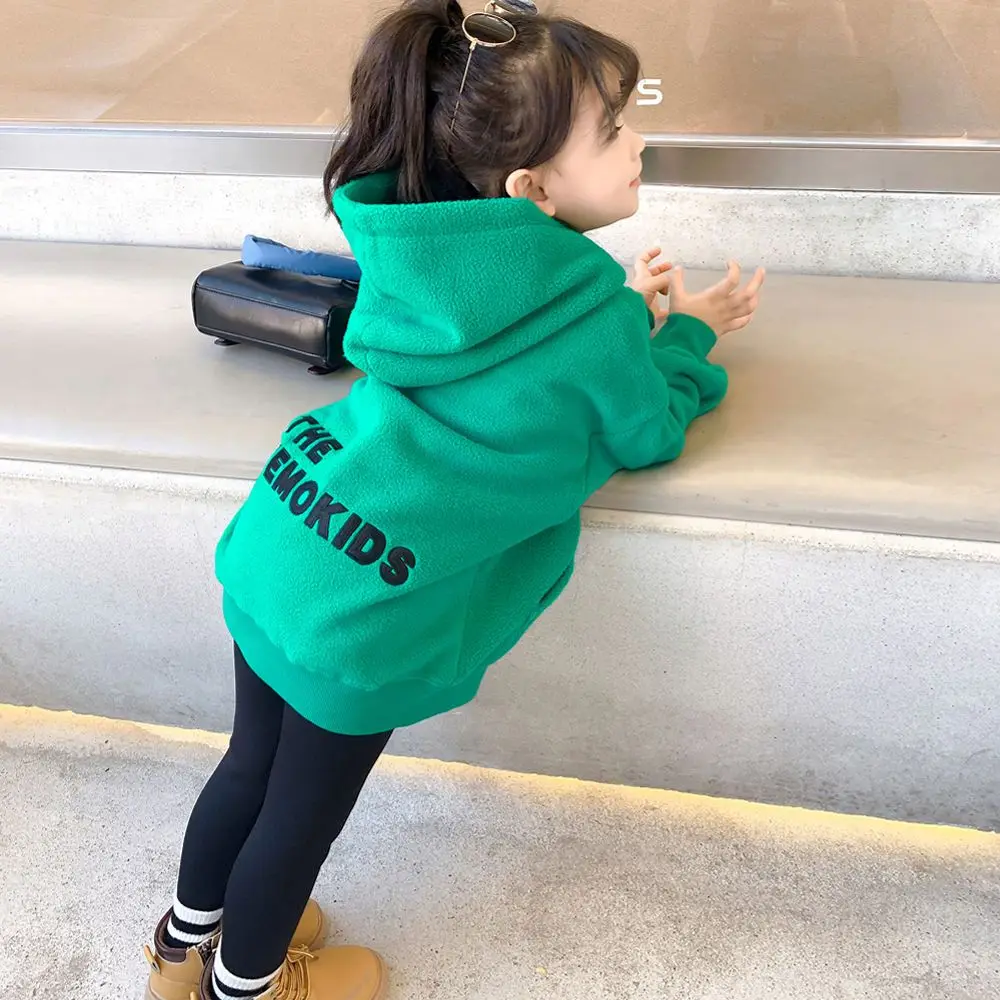 

Girls' New Arrival Autumn/Winter Fleece-Lined Hooded Sweatshirt - Mid-Long Faux Lamb Wool Warm Thickened Stylish Top