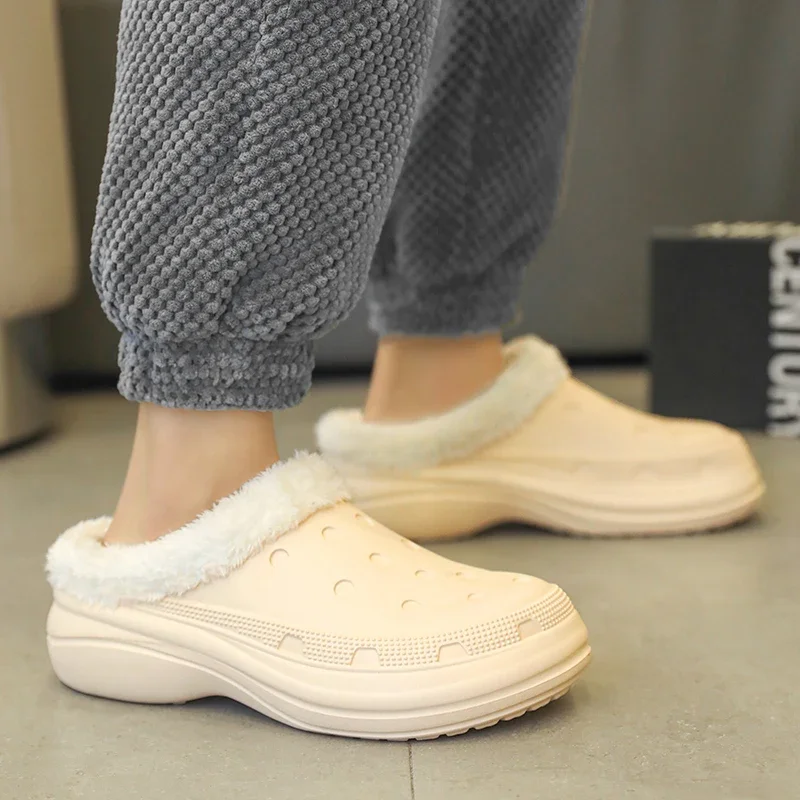 

Men's Clogs New Winter Home Cotton Slippers Women's Lightweight Thick Sole Warm Fur Shoes Couple Outdoor Leisure Garden Shoes