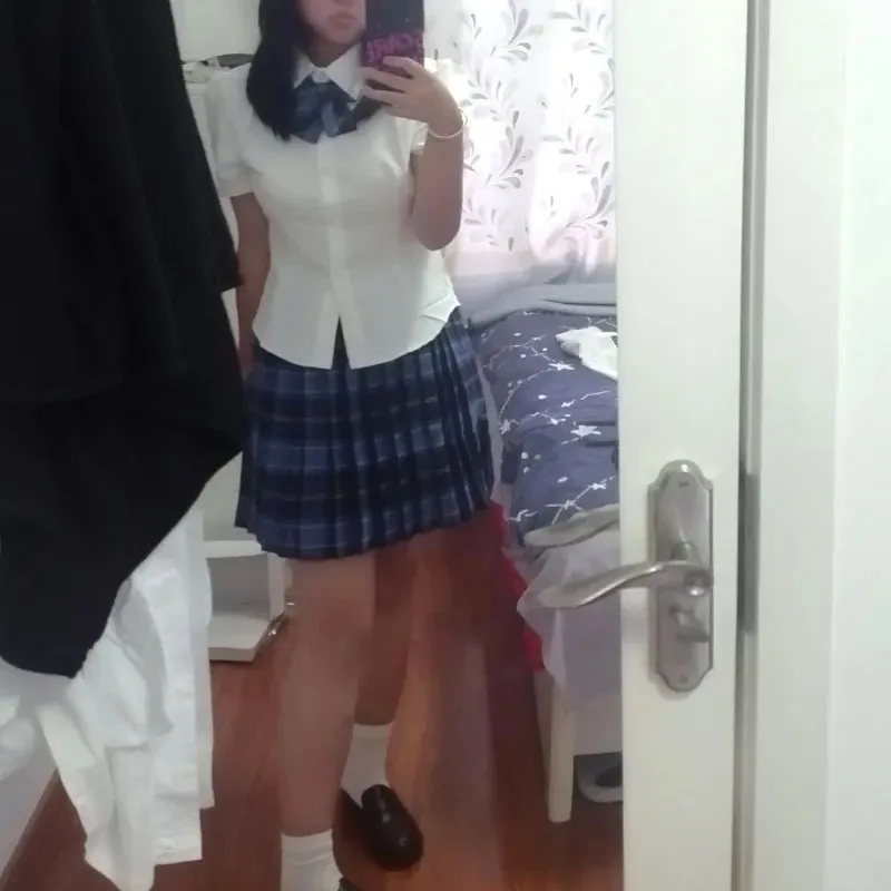 Plus Size Sweet Girl JK Uniform College Style Short Sleeve Waist-Fitted Shirt Bow Pleated Skirt Sissy Cross-dressing COS Uniform