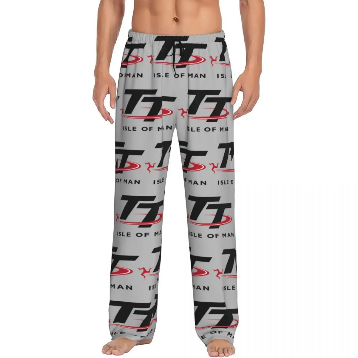 Custom Isle Of Man TT Races Pajama Pants Sleepwear Men's Elastic Waistband Motorcycle Sport Sleep Lounge Bottoms with Pockets