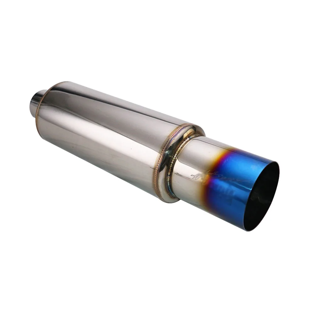 

JZZ universal high flow silver Auto exhaust pipe rear muffler for 4'' outlet 2.5"/3" inlet silver blue