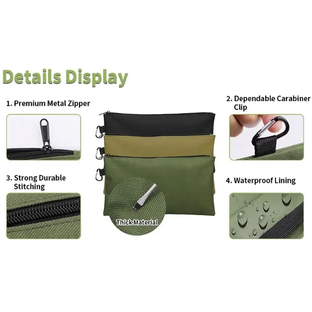 with Carabiner Tool Zipper Pouch Multi-Function Waterproof Tools Organizer Wide Open Design Oxford Fabric