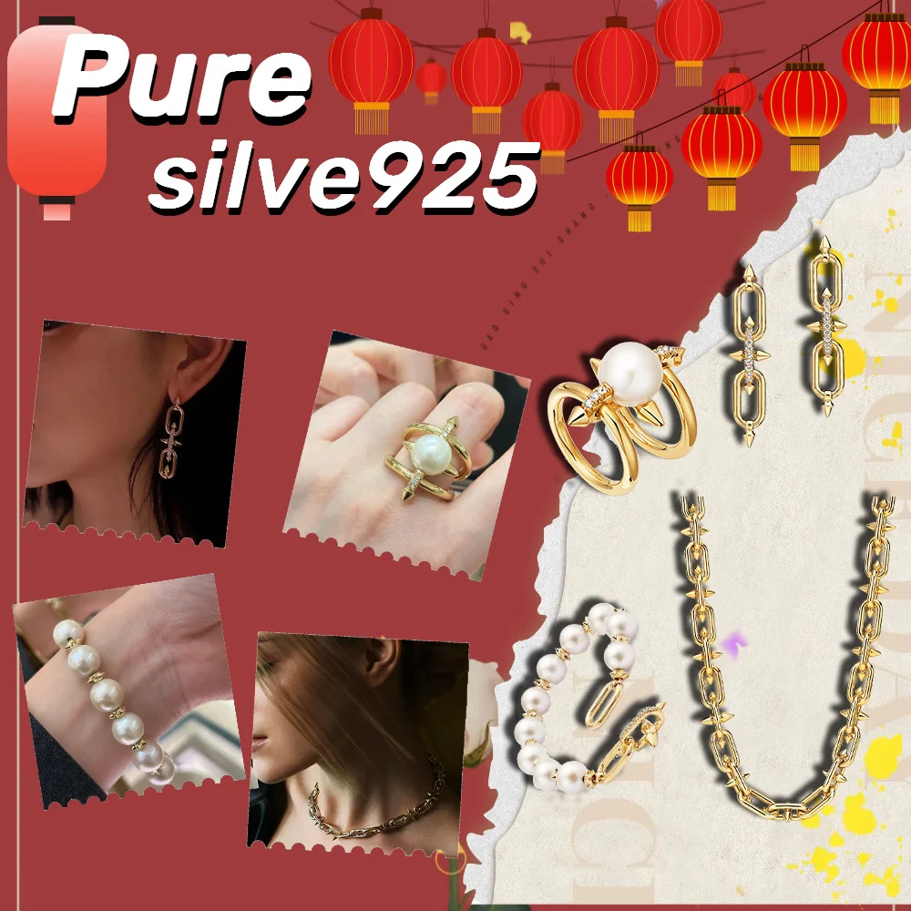 

Gentle and elegant temperament pearl sterling silver bracelet necklace S925 women's ring Valentine's Day gift for partner
