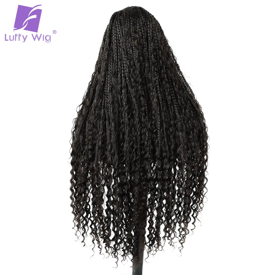 Luffy-Peluca de cabello humano con trenzas de ganchillo para mujer, postizo de 300de densidad, estilo bohemio, Full HD, encaje cuadrado, sin nudos, trenzado, preenchufado con pelo de bebé