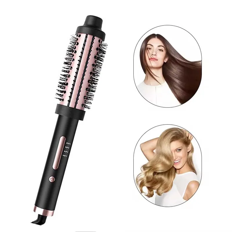 Electric round-tipped hair curler, rotating electric comb, ceramic ion heat curling brush with three adjustment settings