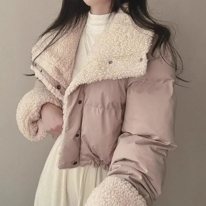 

Новая зимняя женская куртка, хлопковое пальто, универсальное узкое пальто с длинными рукавами и лацканами, короткие теплые утолщенные винтажные женские пальто