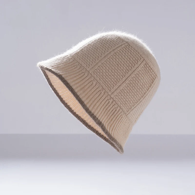 

100% pure cashmere hat for women, warm knitted hat, thickened fisherman hat, noblewoman hat, casual color blocked hat