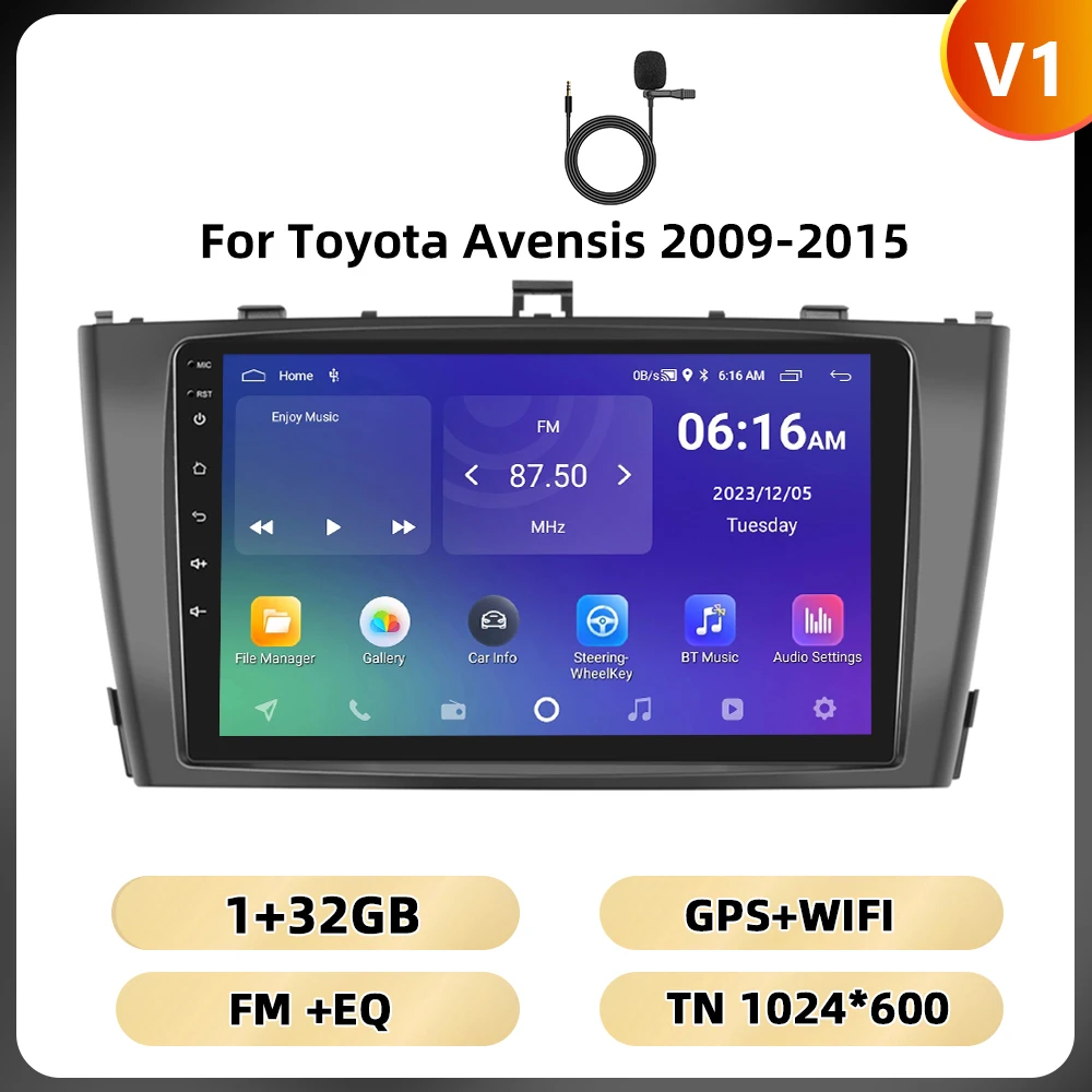 Podofo 9 ''2din Autoradio Voor Toyota Avensis 2009-2015 Multimediaspeler 8 128G 8Core Carplay Android Auto Wifi 4G Auto Audio
