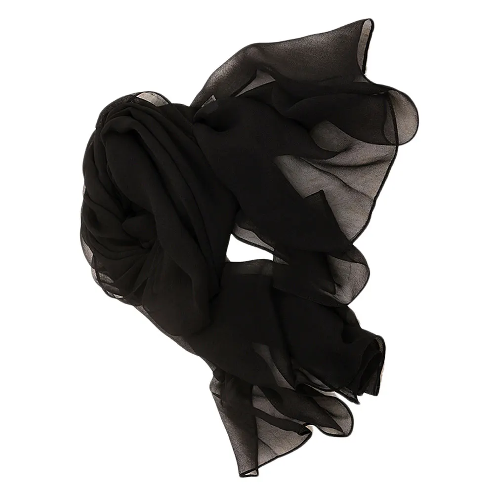 

Solid Color Sunscreen Scarves Premium Polyester Women Shawl Sunscreen Dual Scarf Beach Gift Black 160X50Cm