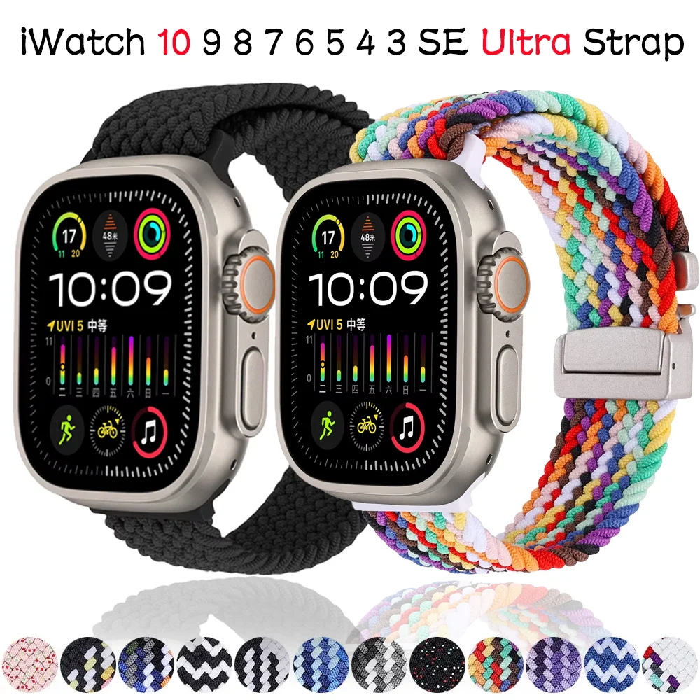 Нейлоновый ремешок с парашютом для Apple Watch Ultra 2 49 мм 10 46 мм 42 мм Плетеный браслет iWatch 10 9 8 7 6 45 мм 41 мм 44 мм 40 мм Браслет