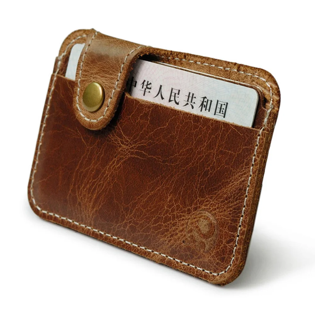 Vintage prawdziwy skórzany biznes Mini posiadacz karty kredytowej dla mężczyzny kobiety wygodny mały portfel ID Cash etui na karty wąska portmonetka