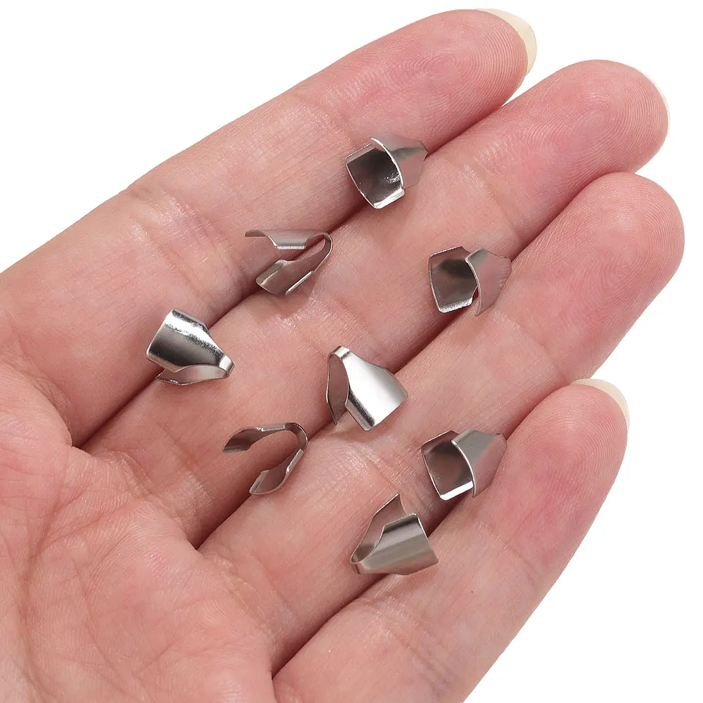 100pcs 2/2.5/3/3.5/4/5/6/7mm Stainless Steel Flat Cords Crimp End Caps Connectors for DIY Chain Necklace Jewelry Making Supplies